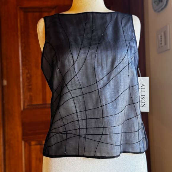 Allison Taylor Tops - Allison Taylor vint gray silk sleeveless top/abstract beaded overlay, SZ 12, NWT